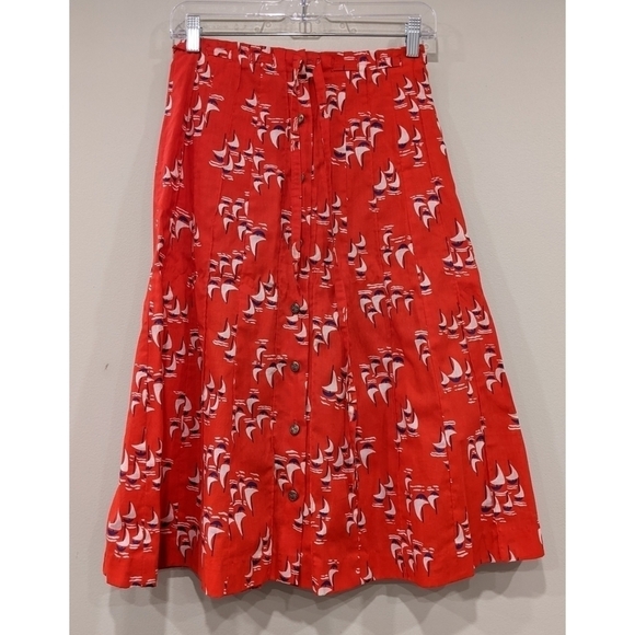 Dresses & Skirts - Custom Sailboat Print Pintuck Skirt Button Front Size Small
